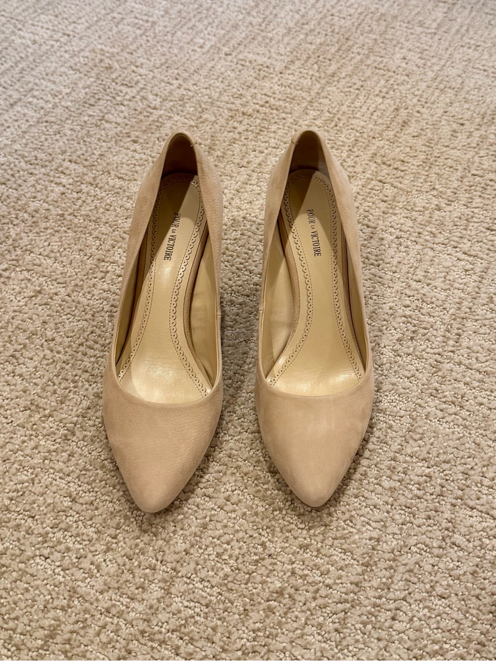 POUR LA VICTOIRE Beige Suede Pointed-Toe Suede Pumps
